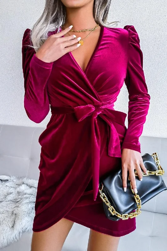 Ladies party dress off shoulder -WOMEN SEXY VELVET WRAP PARTY DRESS