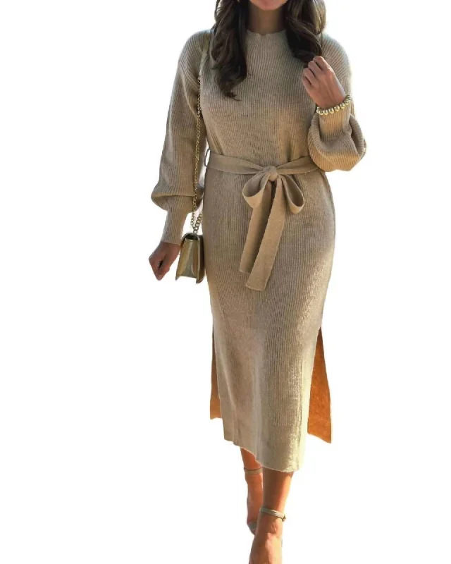 Women's midi dress wedding guest -Sweater Midi Dress In Latte | Latte