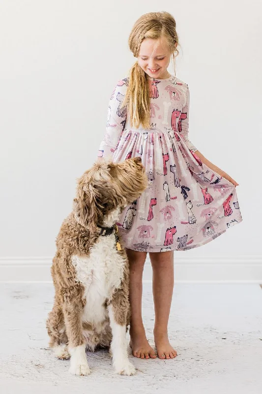 Ladies party dress high low -Puppy Party Pocket Twirl Dress