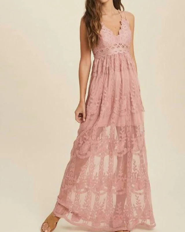 Ladies maxi dress cowl neck -Midsummers Lace Maxi Dress in Mauve | Mauve