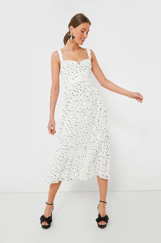 Women's midi dress drawstring -Polka Dot Chiffon Midi Dress