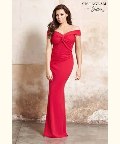 Ladies maxi dress sunset -Red Bardot Maxi Dress