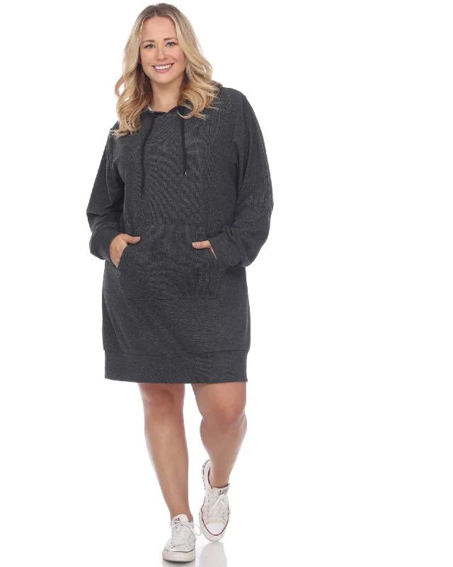 Women's shirt dress everyday plaid -Hoodie Sweatshirt Dress | Charcoal