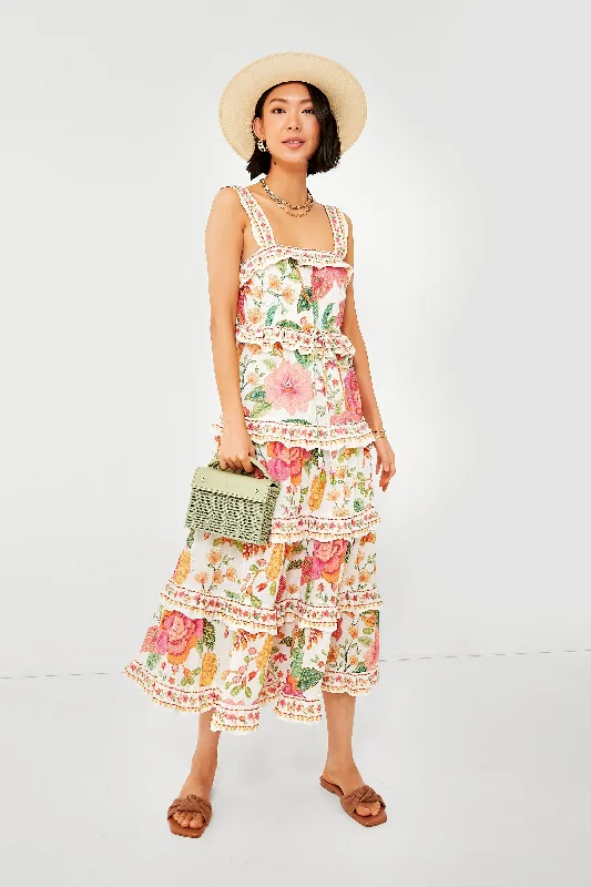 Women's midi dress casual chic -Macaw Bloom Off White Midi Dress