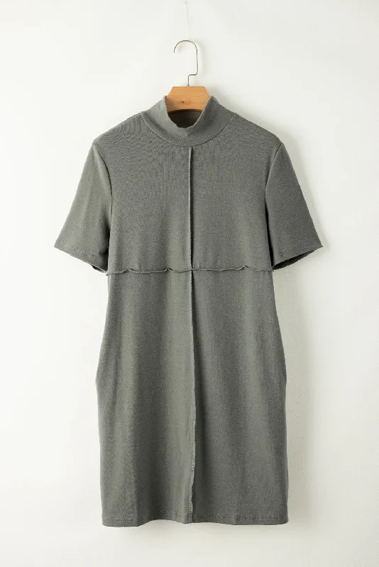 Women's shirt dress lightweight cotton -Asha High Neck Cross Seam T-shirt Dress