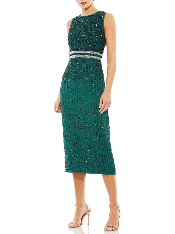 Ladies party dress boat neck -Womens Sequined High Neck Cocktail and Party Dress