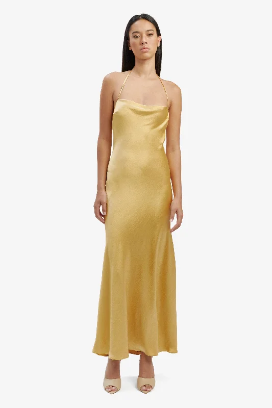 Ladies maxi dress cinched -Carlen Maxi Dress - Gold