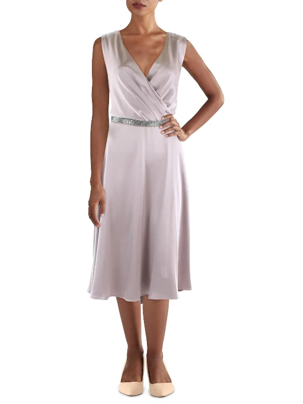 Ladies party dress square neck -Womens Satin Sleeveless Cocktail and Party Dress