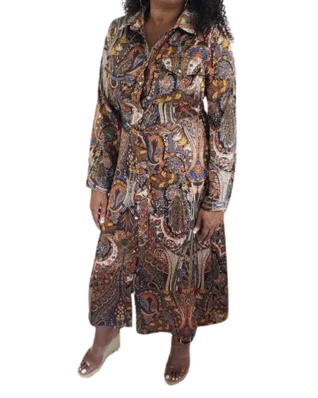 Ladies maxi dress subtle -Long Sleeve Maxi Shirt Dress in Paisley | Paisley