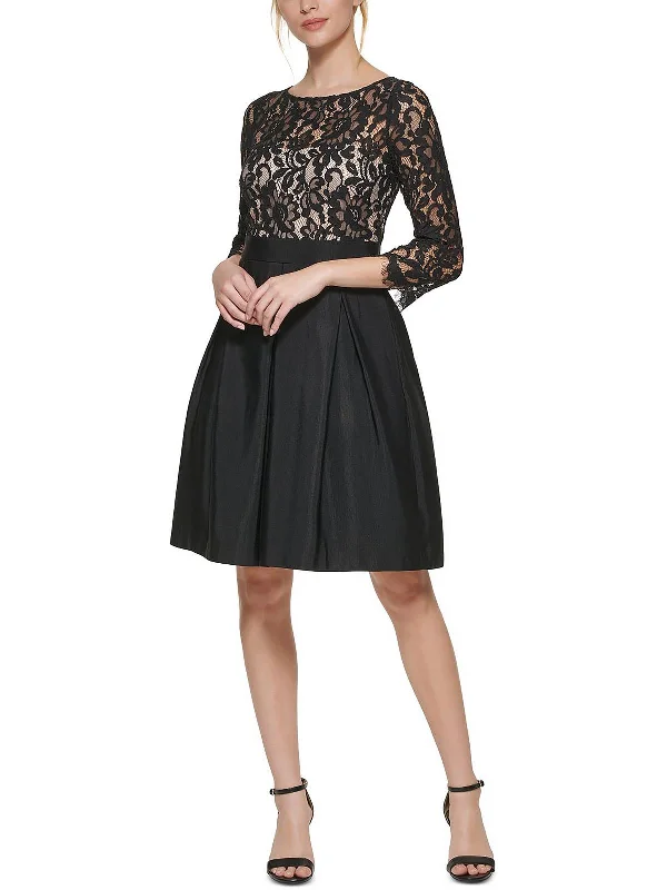 Ladies party dress black tie -Womens Lace-Top Boat-Neck Cocktail and Party Dress