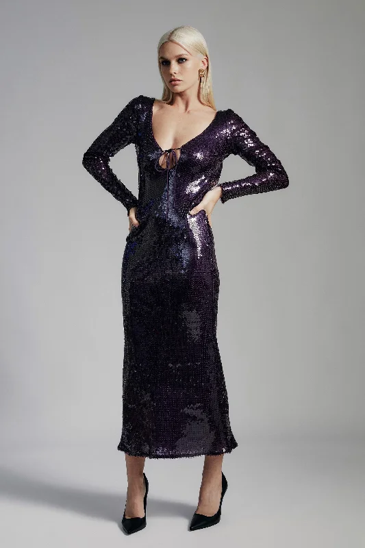 Ladies maxi dress bold hue -Verona Sequin Maxi Dress - Purple