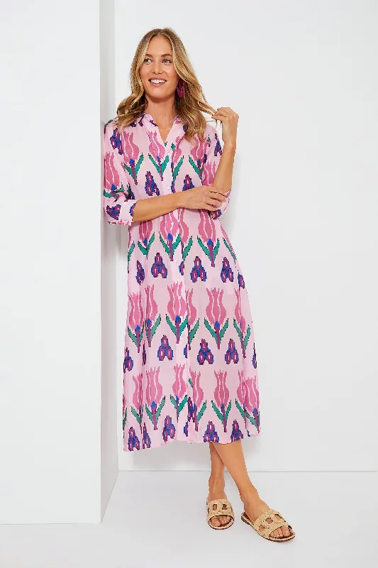 Women's midi dress bodycon -Sumba Pink Shirt Midi Dress