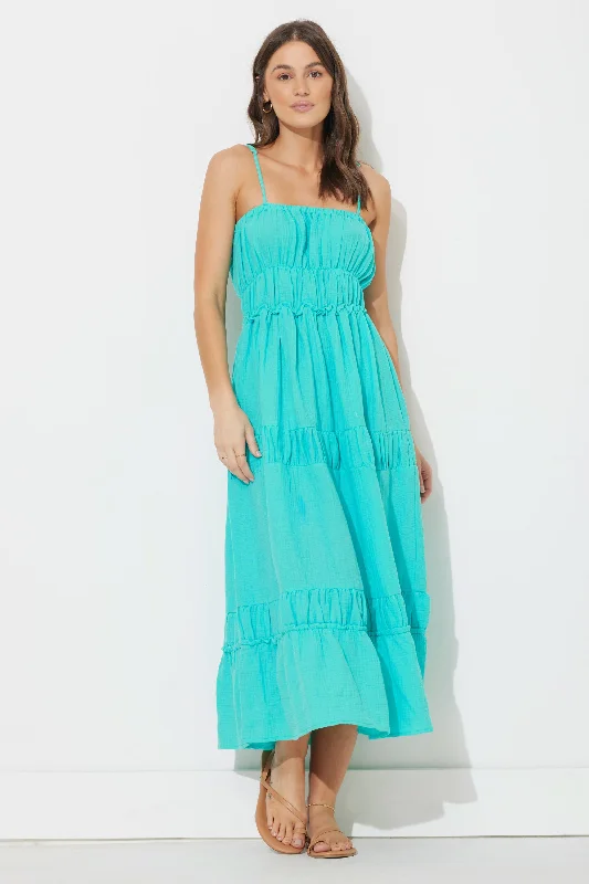 Ladies maxi dress relaxed vibe -Teal Green Solid Gauze Maxi Dress