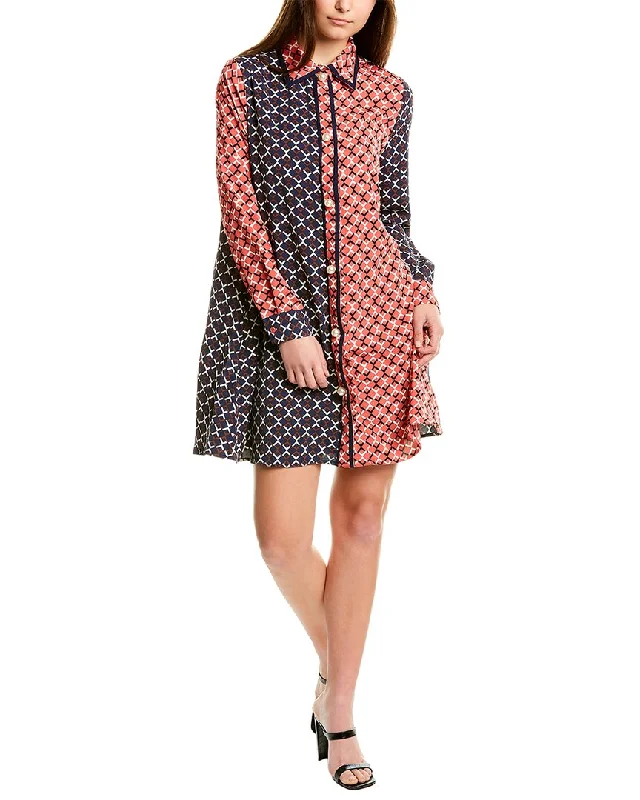 Women's shirt dress tailored linen -Gracia Two Tones Lockheart Print Shirtdress