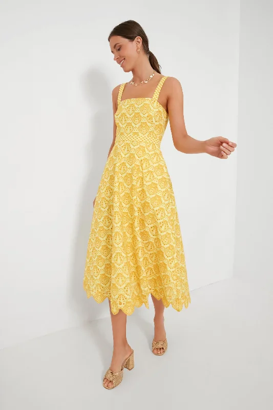 Women's midi dress blue -Lemonade Yellow Aubrey Midi Dress