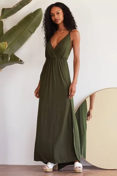 Ladies maxi dress red -Wrap Overlap Maxi Dress Olive