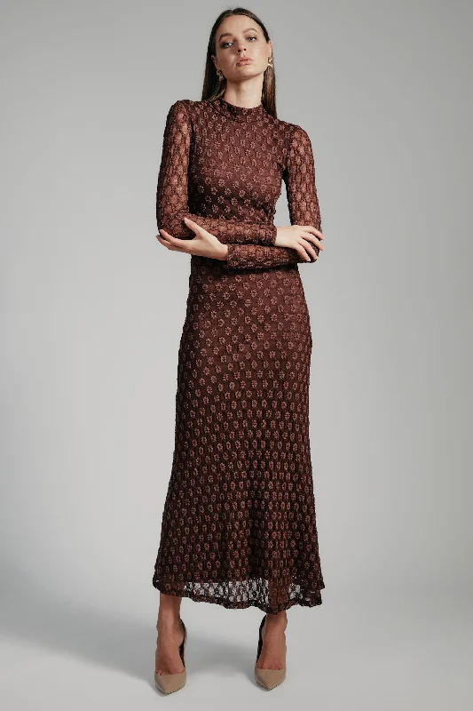 Women's midi dress cashmere -Ola Long Sleeve Midi Dress - Chocolate