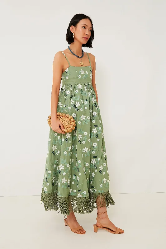 Women's midi dress daytime -Green Gavin Fringe Midi Dress