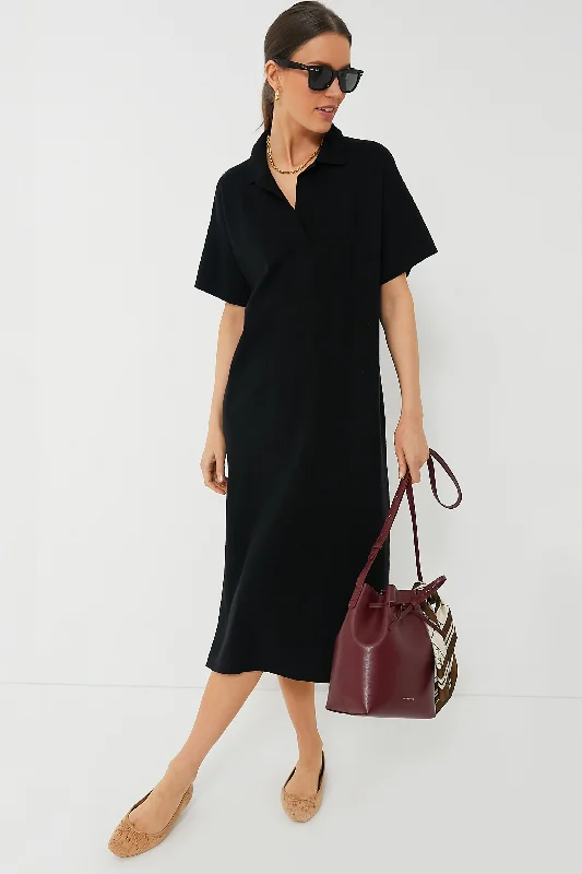 Women's midi dress wedding guest -Black Channing Polo Midi Dress