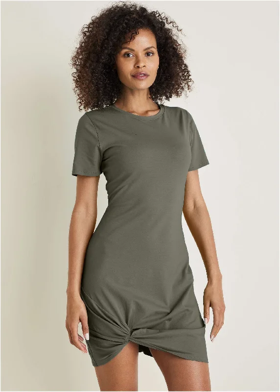 Women's shirt dress workday check -Side Twist T-Shirt Dress - Olive