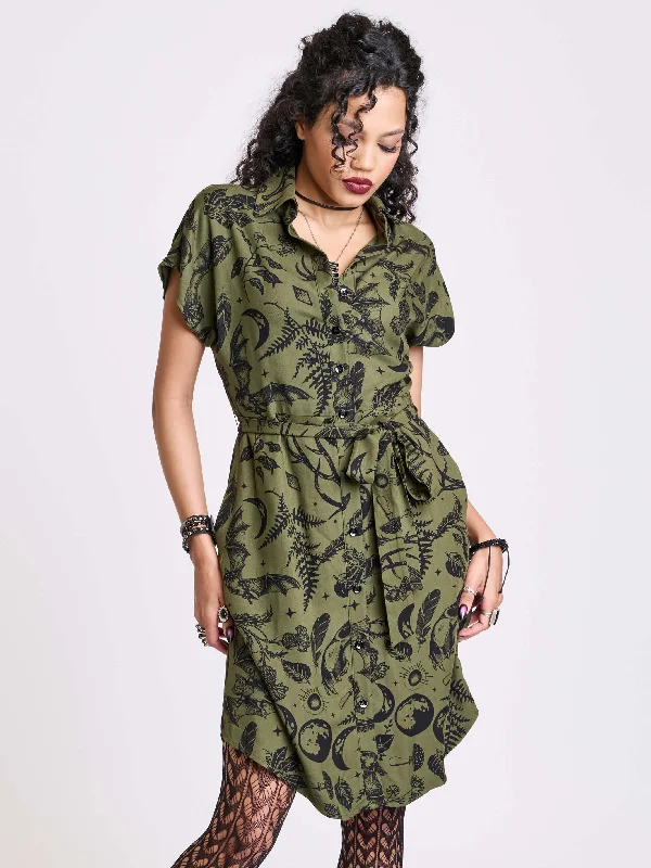 Women's shirt dress olive check -Garden Witch Shirt Dress