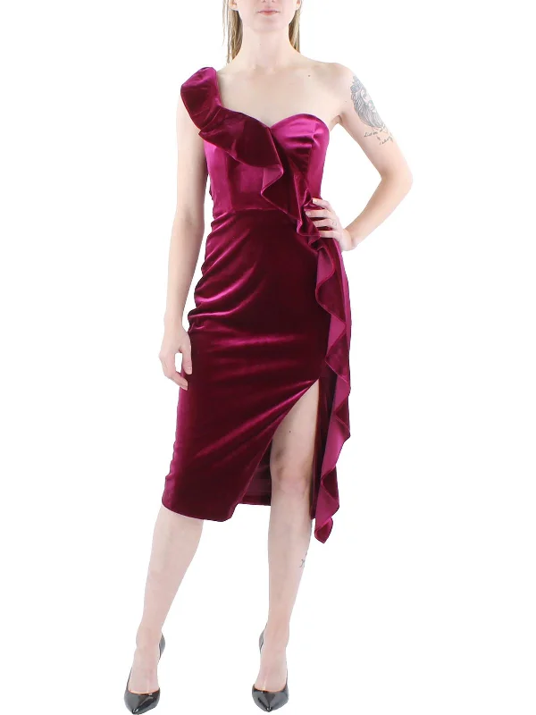 Ladies party dress festive season -Womens Velvet One Shoulder Cocktail and Party Dress