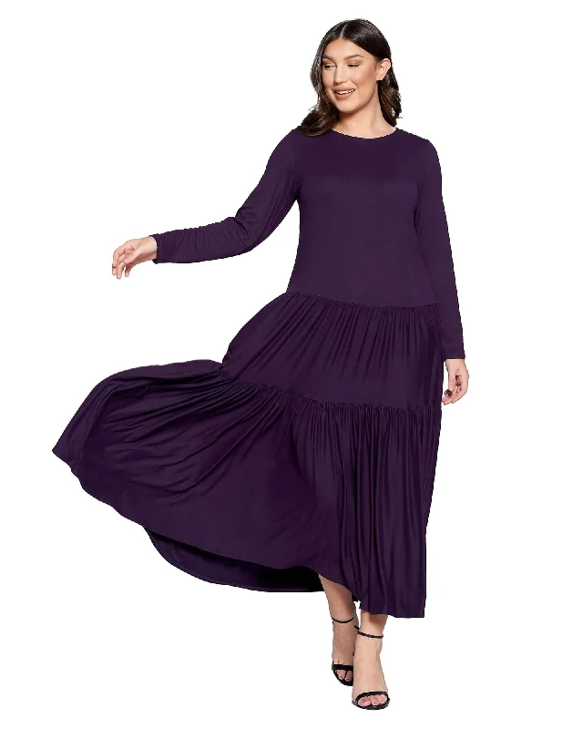 Ladies maxi dress V-neck -Alice Tiered Maxi Dress | Eggplant