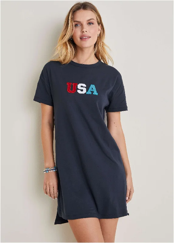 Women's shirt dress casual navy -T-Shirt Dress - Black Iris USA