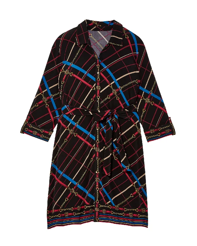 Women's shirt dress burnt orange -Kasi Belted Shirtdress | Black / Royal Blue