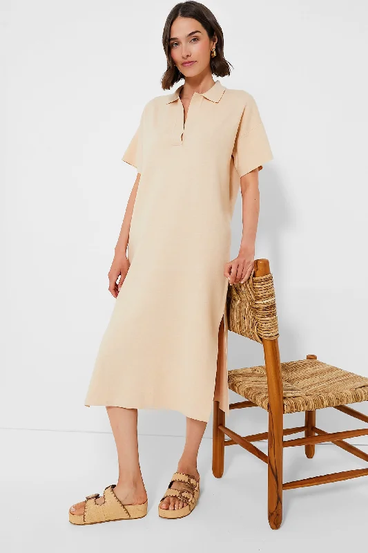 Women's midi dress satin -Tan Channing Polo Midi Dress