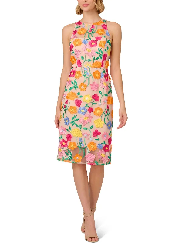 Ladies party dress pearl trim -Womens Floral Embroidered Cocktail And Party Dress