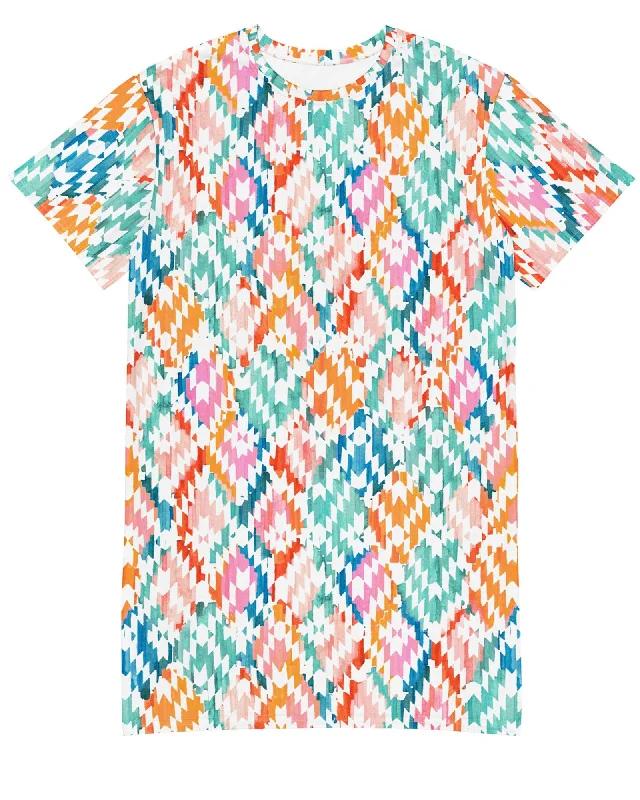 Women's shirt dress muted teal -Carnival Ikat T-shirt Dress | Carnival Ikat Print