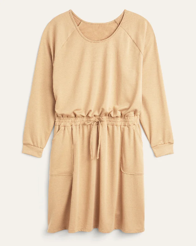 Women's shirt dress office chic -Lindsay Sweatshirt Dress | Tan