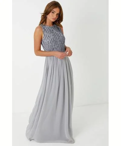 Ladies maxi dress festival night -Embellished Grey Maxi