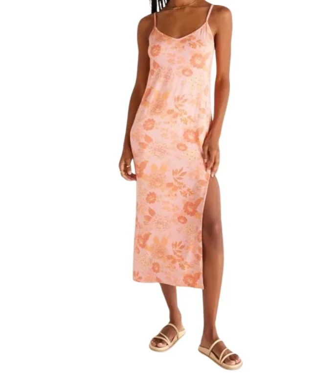 Women's midi dress everyday -Cora Floral Midi Dress in Sunkist | Sunkist