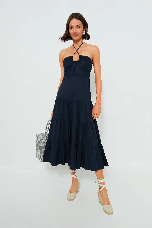 Women's midi dress designer -Navy Aurora Midi Dress