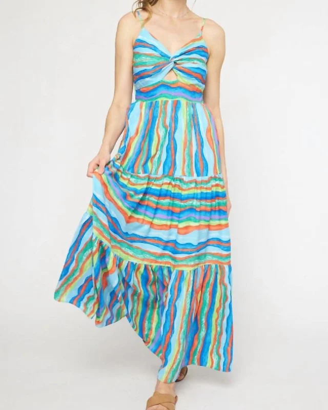 Ladies maxi dress festival -Stripe Maxi Dress in Blue/Green | Blue/Green