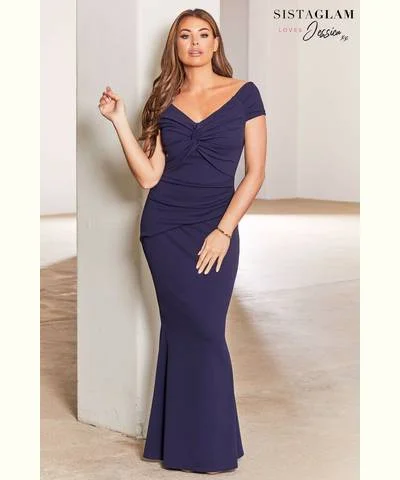 Ladies maxi dress tan -Bardot Maxi Dress Navy