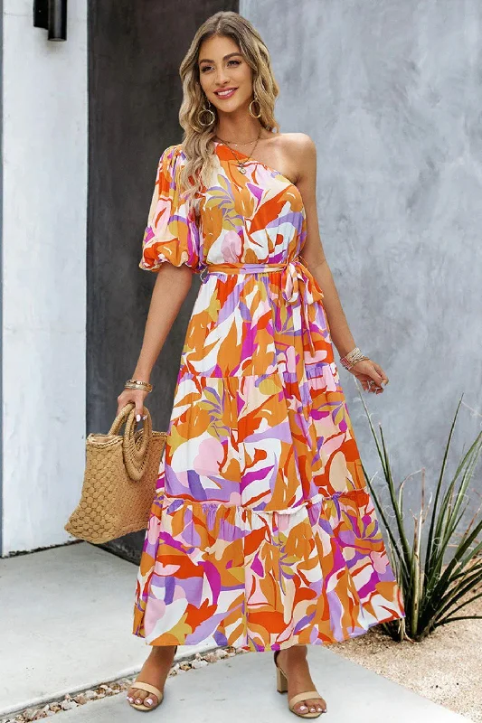 Ladies maxi dress calm -Printed One-Shoulder Maxi Dress