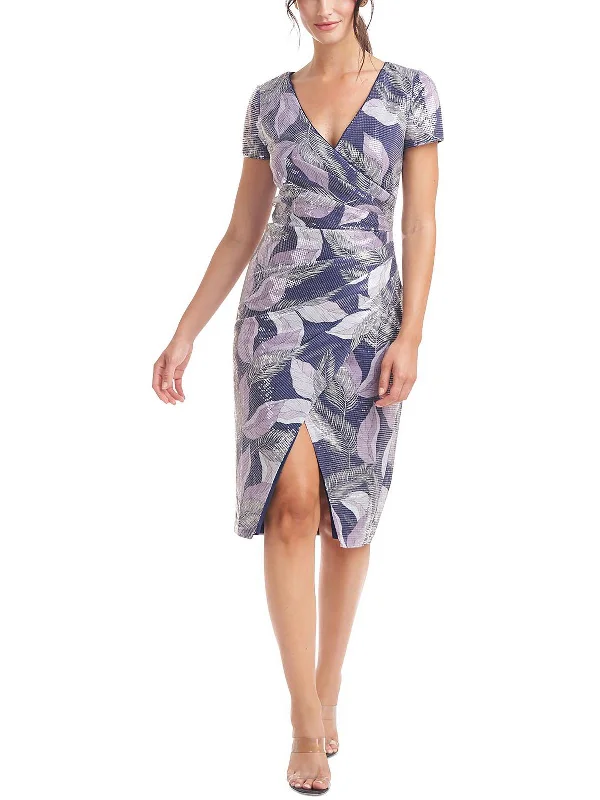 Ladies party dress summer party -Womens Faux Wrap Knee Cocktail and Party Dress