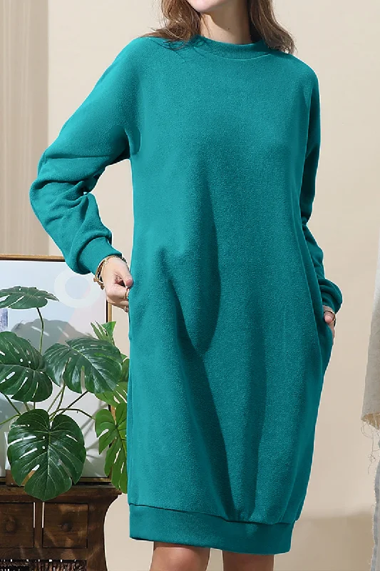 Women's shirt dress lightweight poplin -HIGH NECK HALF ZIP UP LONG FLEECE SWEATSHIRTS PULLOVER