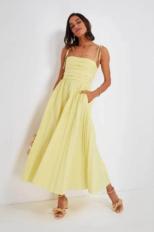 Women's midi dress tie dye -Limoncello Caroline Cotton Poplin Pleated Midi Dress