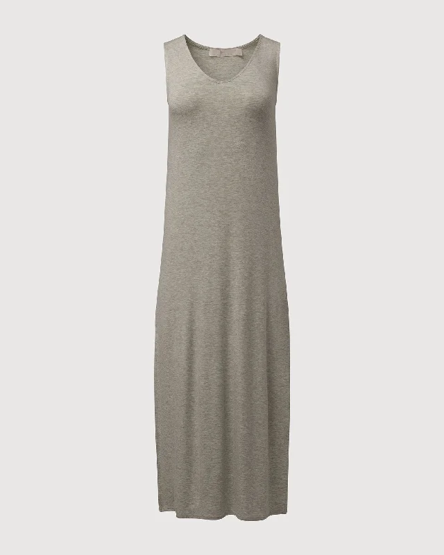 Women's midi dress relaxed -Rachel Parcell | V-neck Muscle Midi Dress | Lt Heather Grey