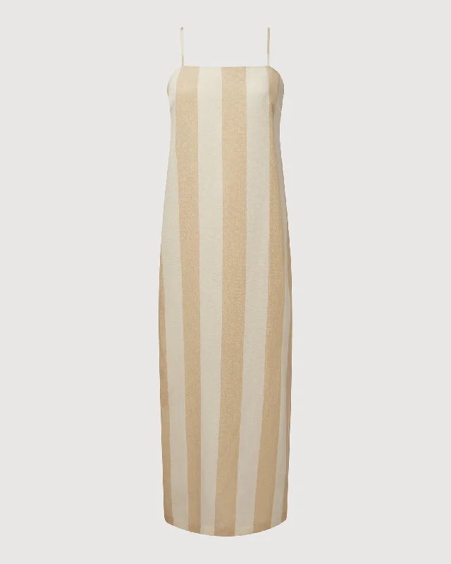 Women's midi dress cotton -Rachel Parcell | Midi Column Dress | Wide Stripe Tan