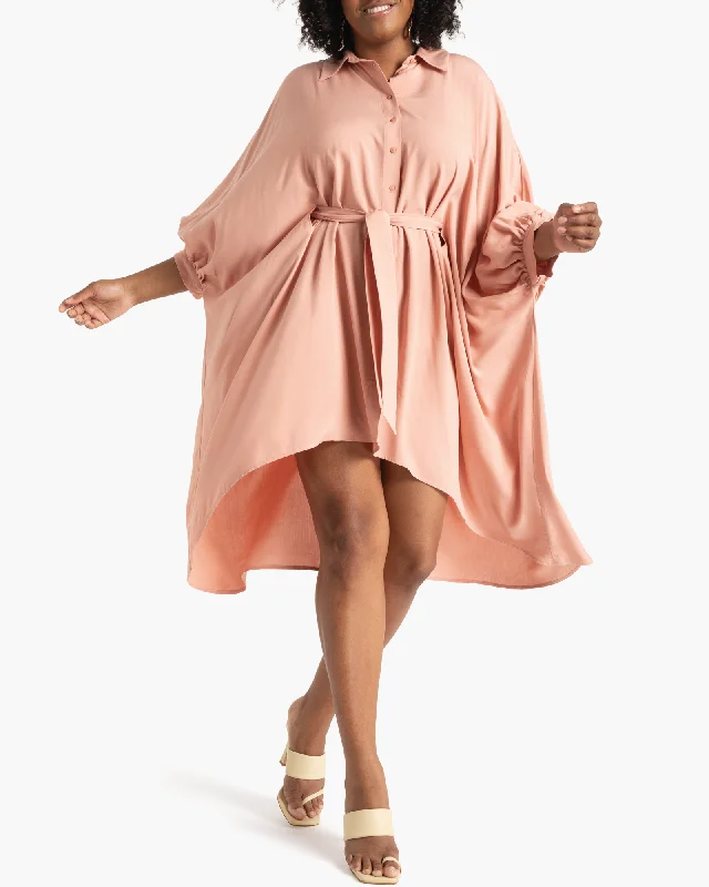 Women's shirt dress layered look -Jeanette Belted Cape Shirtdress | Pink