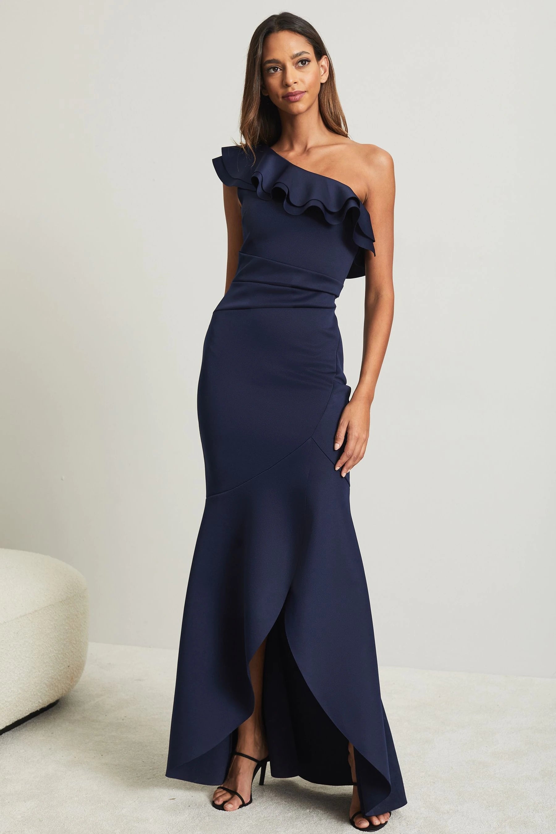 Ladies maxi dress lilac -Ruffle One Shoulder Maxi Navy