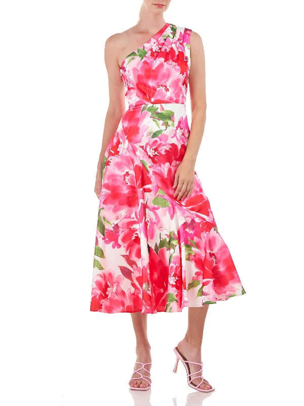 Ladies party dress sleek -Womens Floral One Shoulder Cocktail and Party Dress