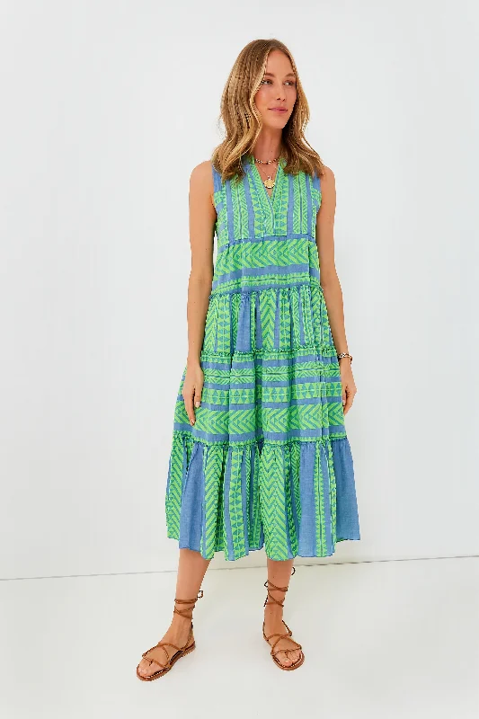 Women's midi dress resort -Green and Blue Tanzanitis Midi Dress