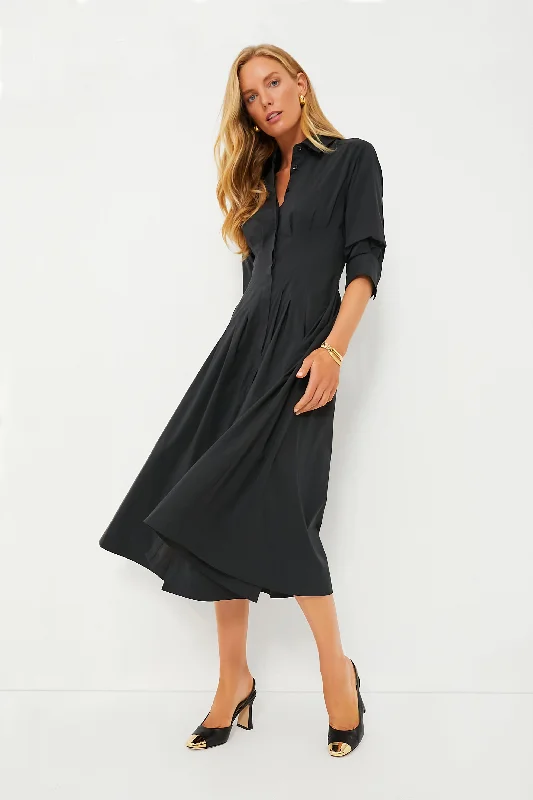 Women's midi dress low cut -Black Jazz Pintuck Midi Dress