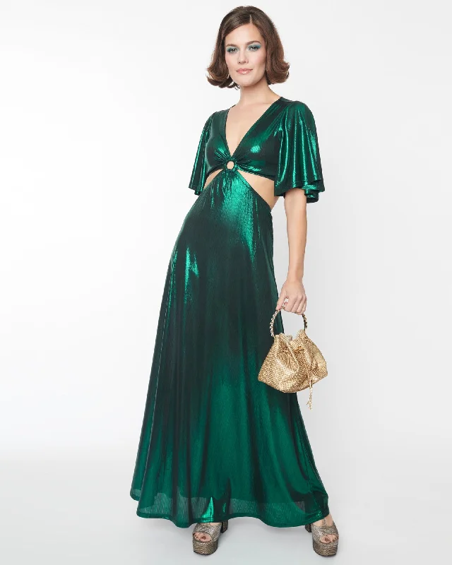 Ladies maxi dress taupe -Smak Parlour Metallic Emerald Green Knit Maxi Dress | Green Metallic